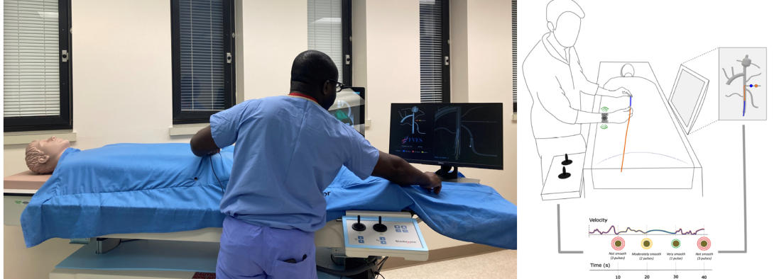 Resident performing endovascular navigation task on the ANGIO Mentor