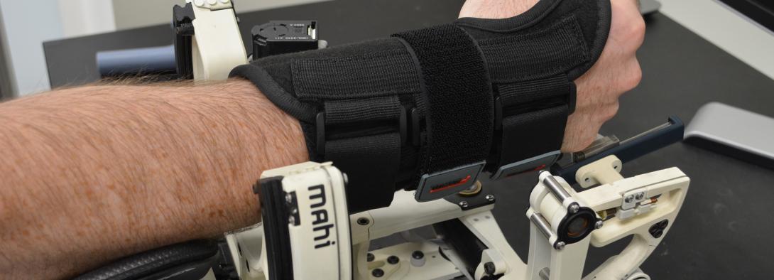 A brace-restricted wrist being assessed in the MAHI OpenWrist